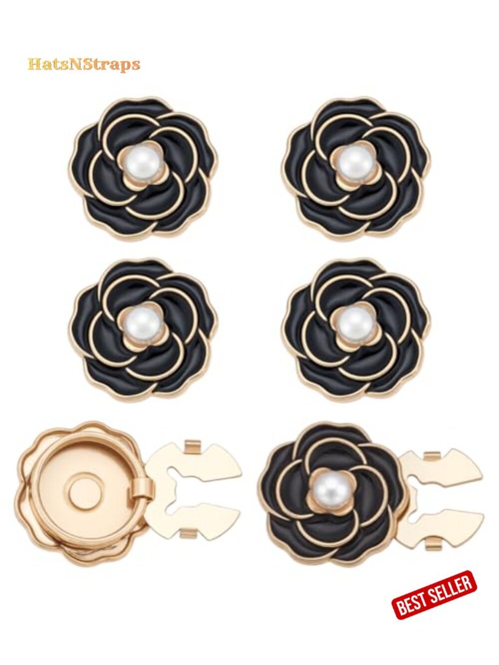 6pcs Flower Cufflinks Alloy Camellia Pearl Gold Base Men Women